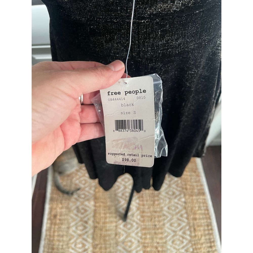 Free People Black Velvet Metallic Gold Silver Shimmer Dress Small NWT - Picture 5 of 12